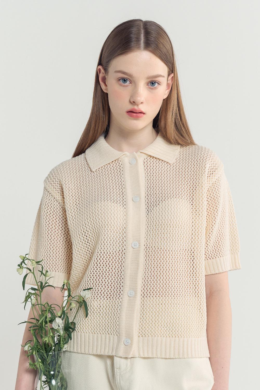 블론드나인 스카시 반팔 니트 가디건_아이보리