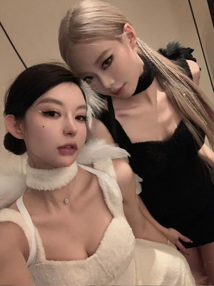 XS-L 자체제작 초커넥 밍크 모피 섹시 뷔스티에 슬림 H라인 미니 원피스