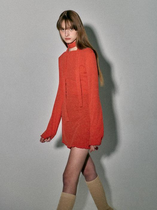 KNIT ONEPIECE & MUFFLER SET_RED ORANGE