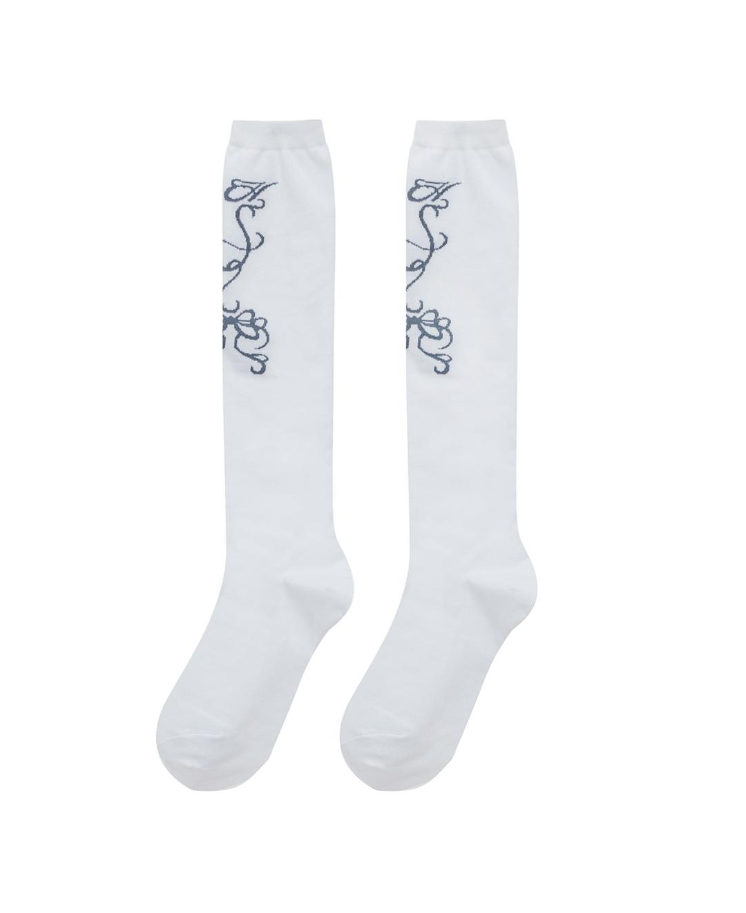 Front printed knee socks (white)
