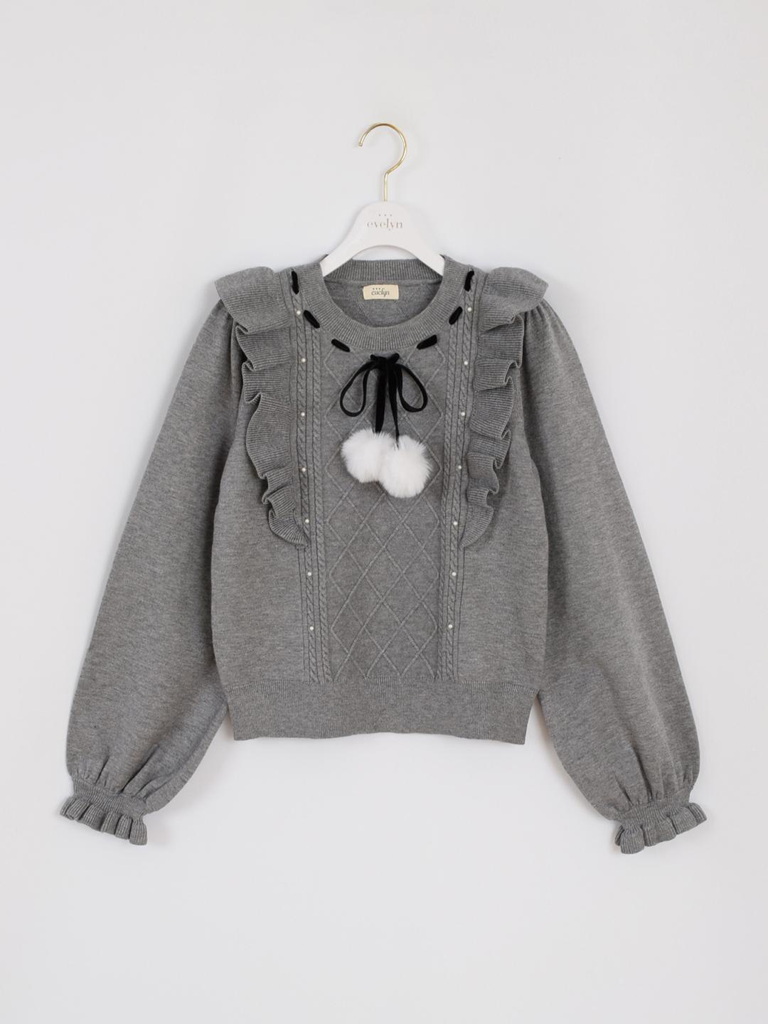 ファーリボンフリルニット