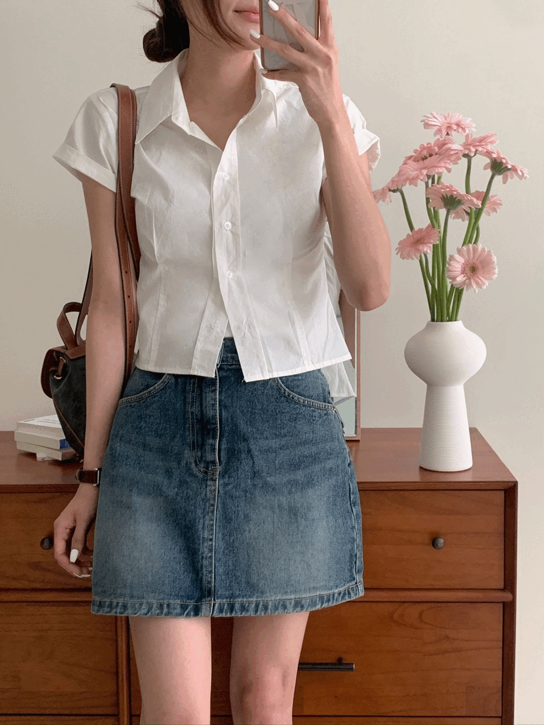 셀링 크롭 라인셔츠