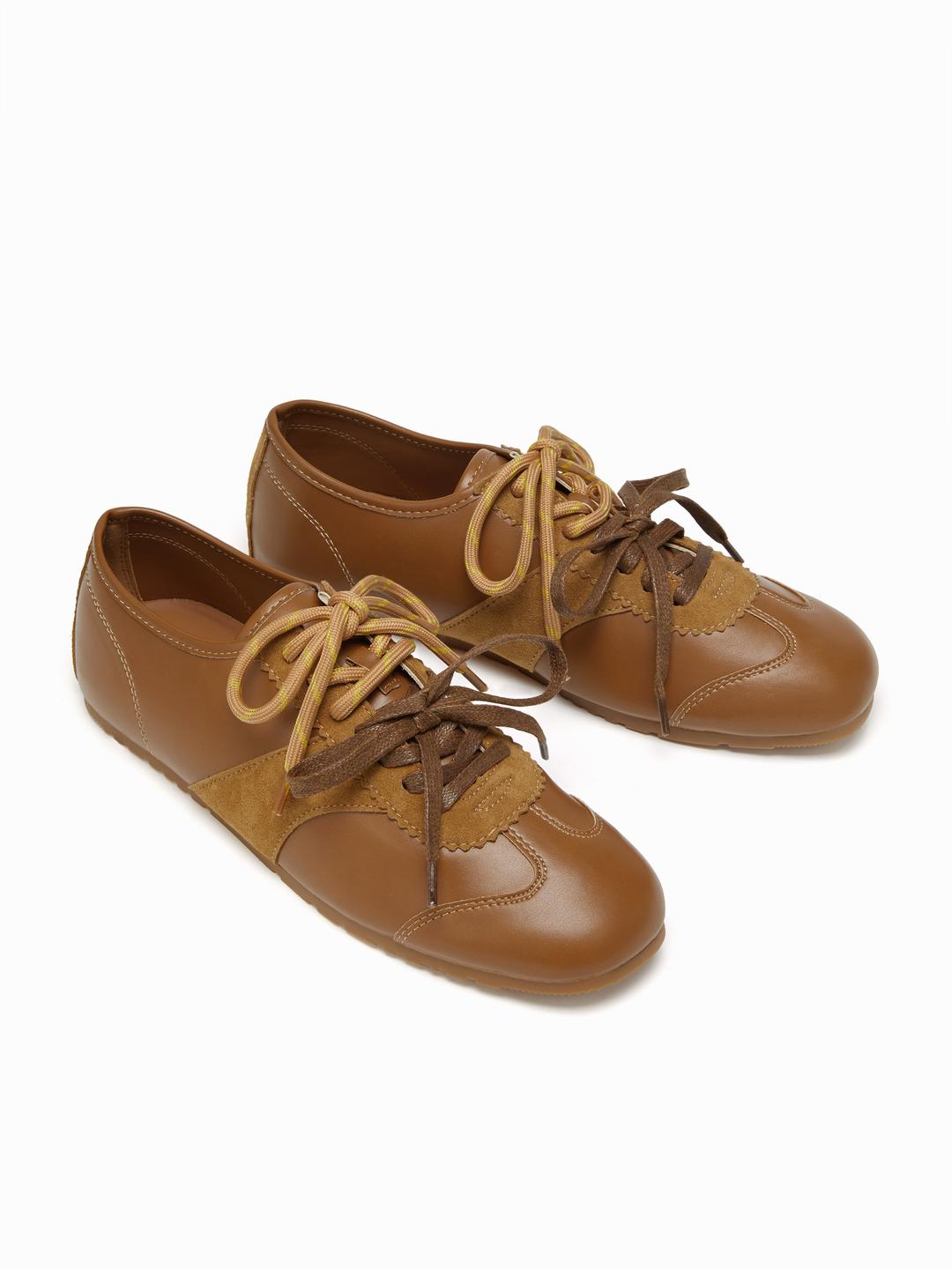 DOUBLE LACE-UP FAUX SUEDE & FAUX LEATHER SNEAKERS