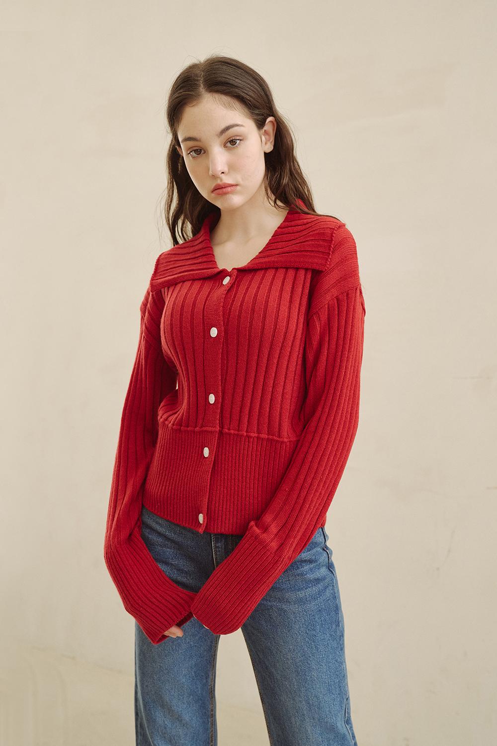 리브 니트 카라 가디건_피어레드