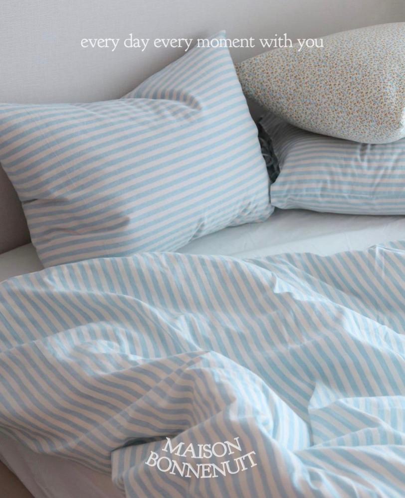 메종본뉘 심플 스트라이프 베이비블루 순면 이불커버 차렵이불