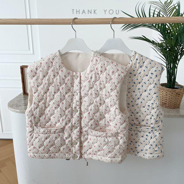 [땡큐]로엠 플라워 골덴 누빔 스트링 귀여운 경량 패딩 조끼(2color)H-292