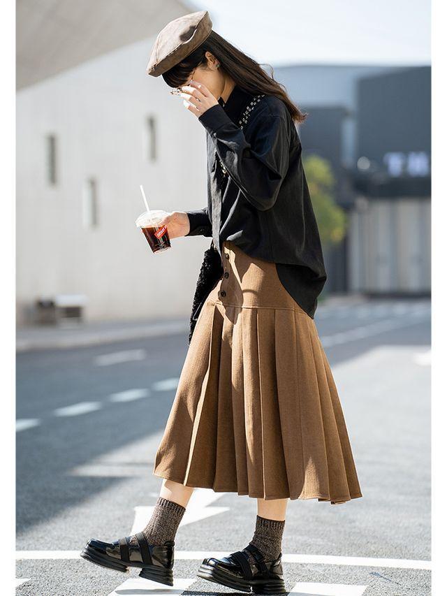 DEER&FLYER 언발란스 플리츠 스커트 (LONG/SHORT)