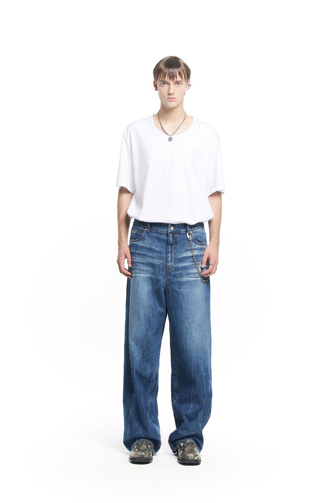 CRACK BRUSH WIDE DENIM PANTS INDIGO