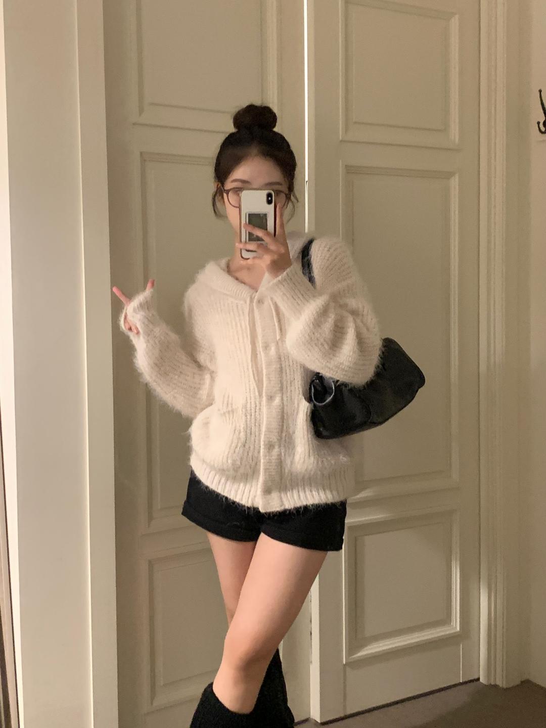 오브더로지 [문의폭주/모델소장] 베어 솔잎 후드집업 니트후드집업 모헤어 솔잎가디건 폭닥핏 (3col)