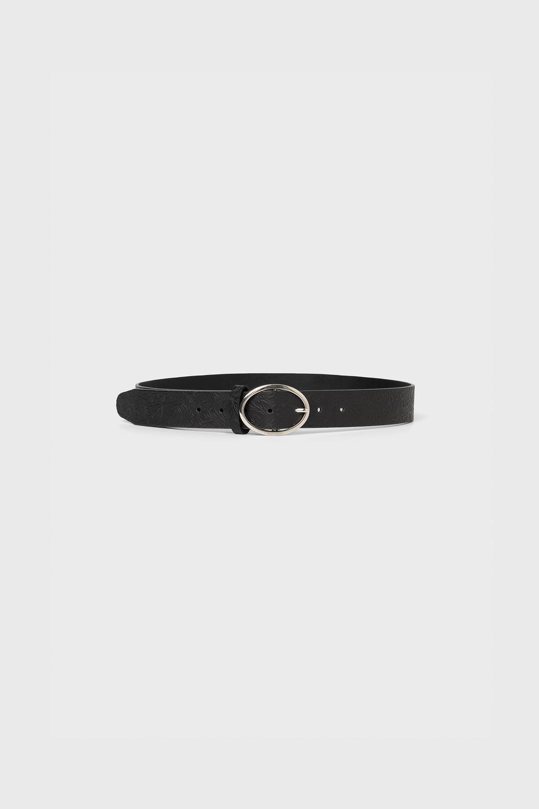 FLOWER LEATHER BELT (BLACK)