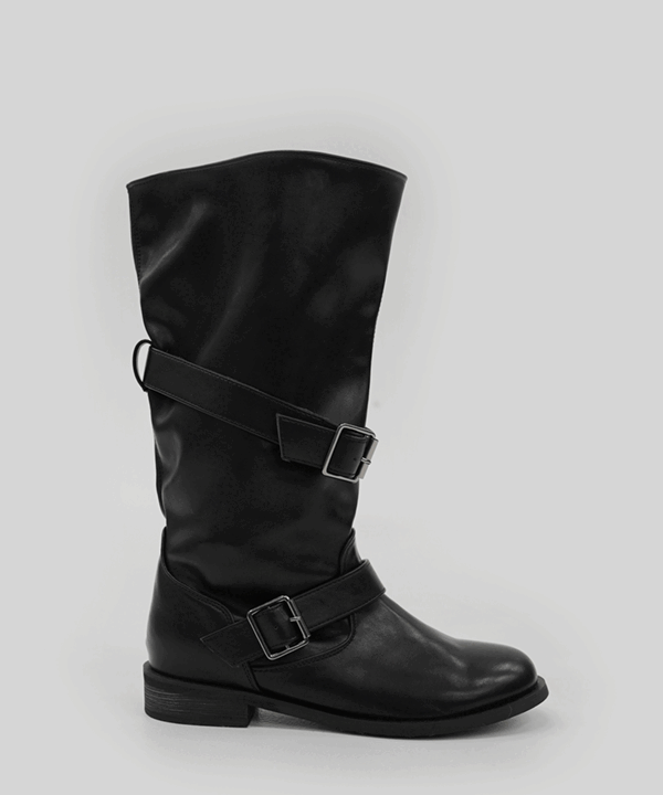 매니크 디에인 버클벨트 레더 롱부츠