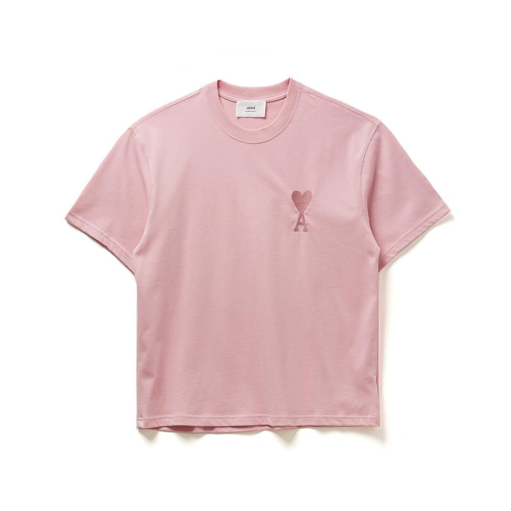 22SS 아미 엠보 로고 하트패치 반팔 티셔츠 - 핑크 (UTS002726 655)