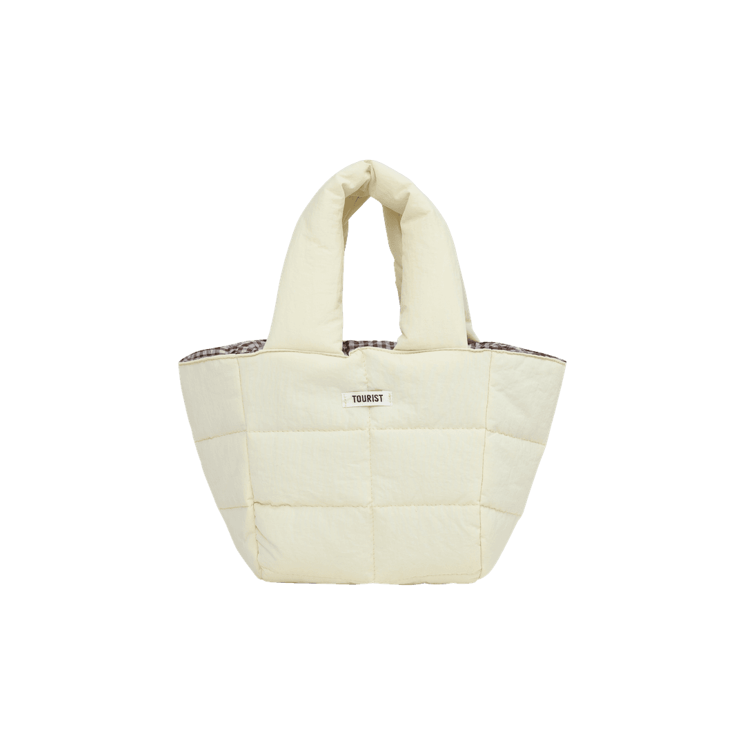REVERSIBLE PADDED GINGHAM CHECK TOTE BAG, NU CREAM