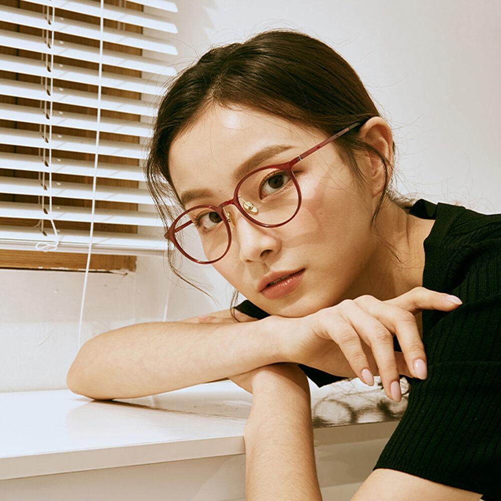 [ALOXROUNZ] AR5053A C1 초경량 울템 세미오버사이즈 레드 라운드 안경