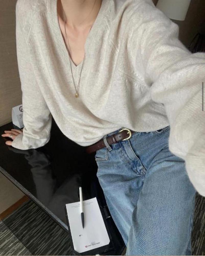 베이직 루즈핏 V넥 니트(블랙,그레이,블루,오트밀,핑크)