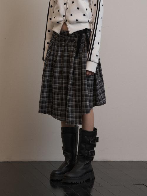 CHECK WRAP SKIRT / BLACK