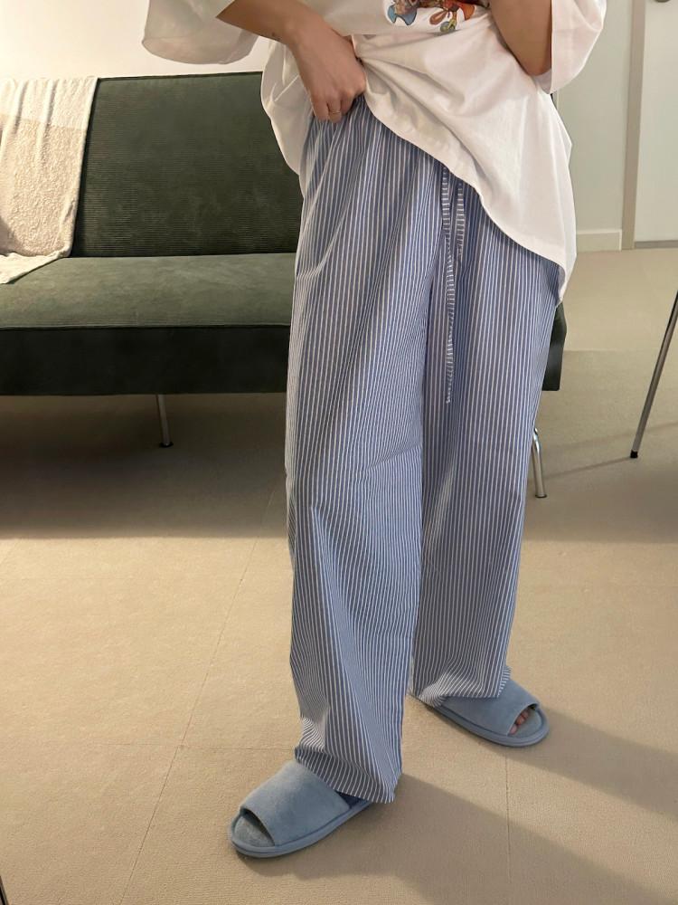 웨이브 밴딩 파자마팬츠 순면 9부 간절기 잠옷바지 실내복 여름 휴양지룩 리조트룩