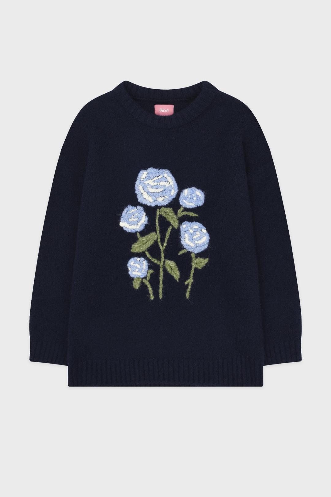 Rose Garden Pullover Knit (Navy)