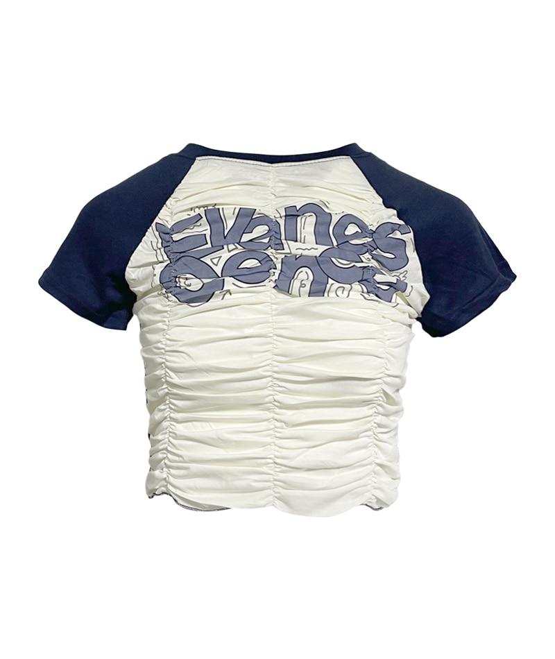 배색 링클 크롭 티셔츠