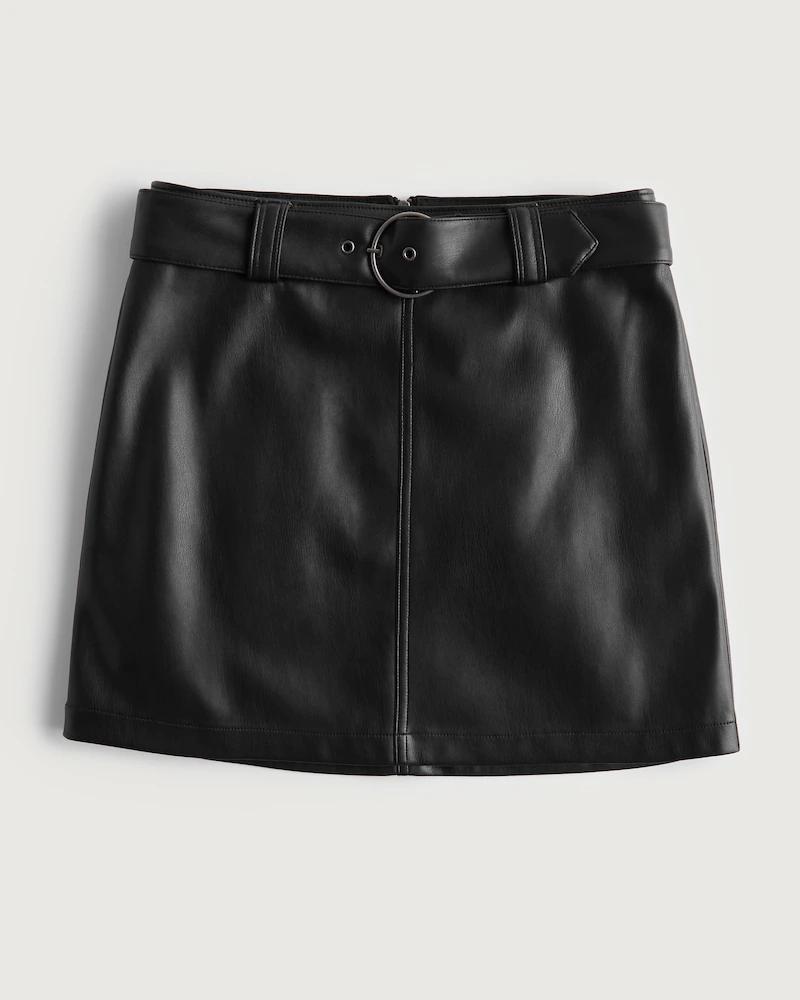 Ultra High-Rise Vegan Leather Belted Mini Skirt