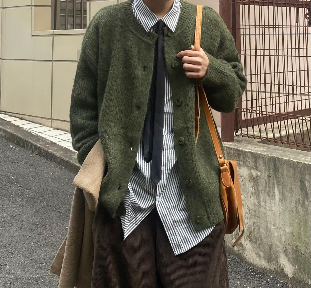 루즈핏 버튼 하찌 울 라운드가디건 빈티지가디건 일본여행룩 라운드니트 유니섹스