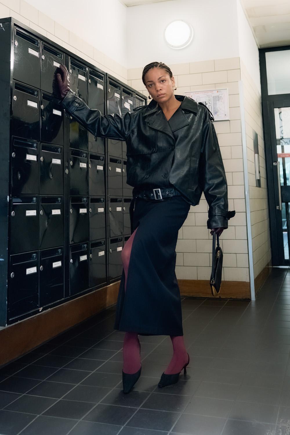 Petal Half Leather Trench coat