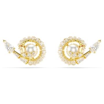 Snake 스터드 이어링, 크리스털 펄, 믹스 컷, 크리스털 펄, 뱀의 해, 화이트, 골드 톤 플래팅