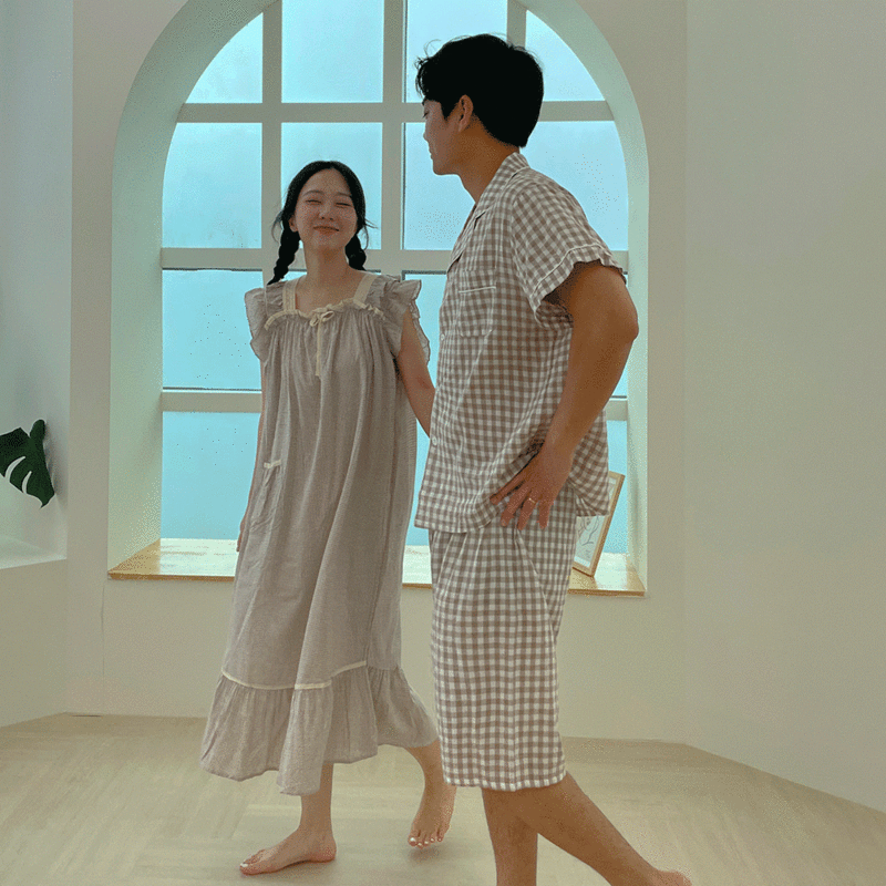 슈크림 커플파자마 브라운 SET (여름, 면 소재)