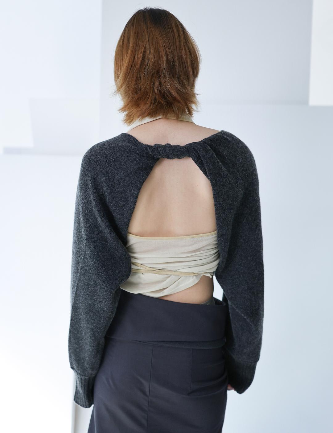 Slit knit bolero (charcoal)