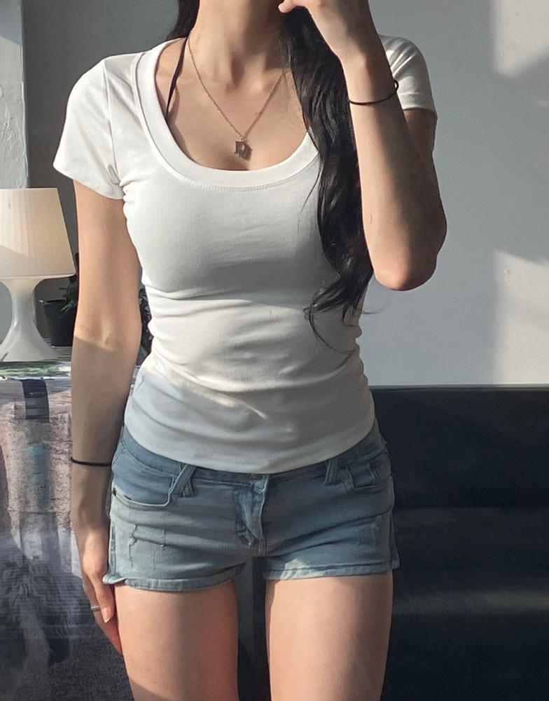 slim u neck tshirt | 슬림 유넥 티셔츠