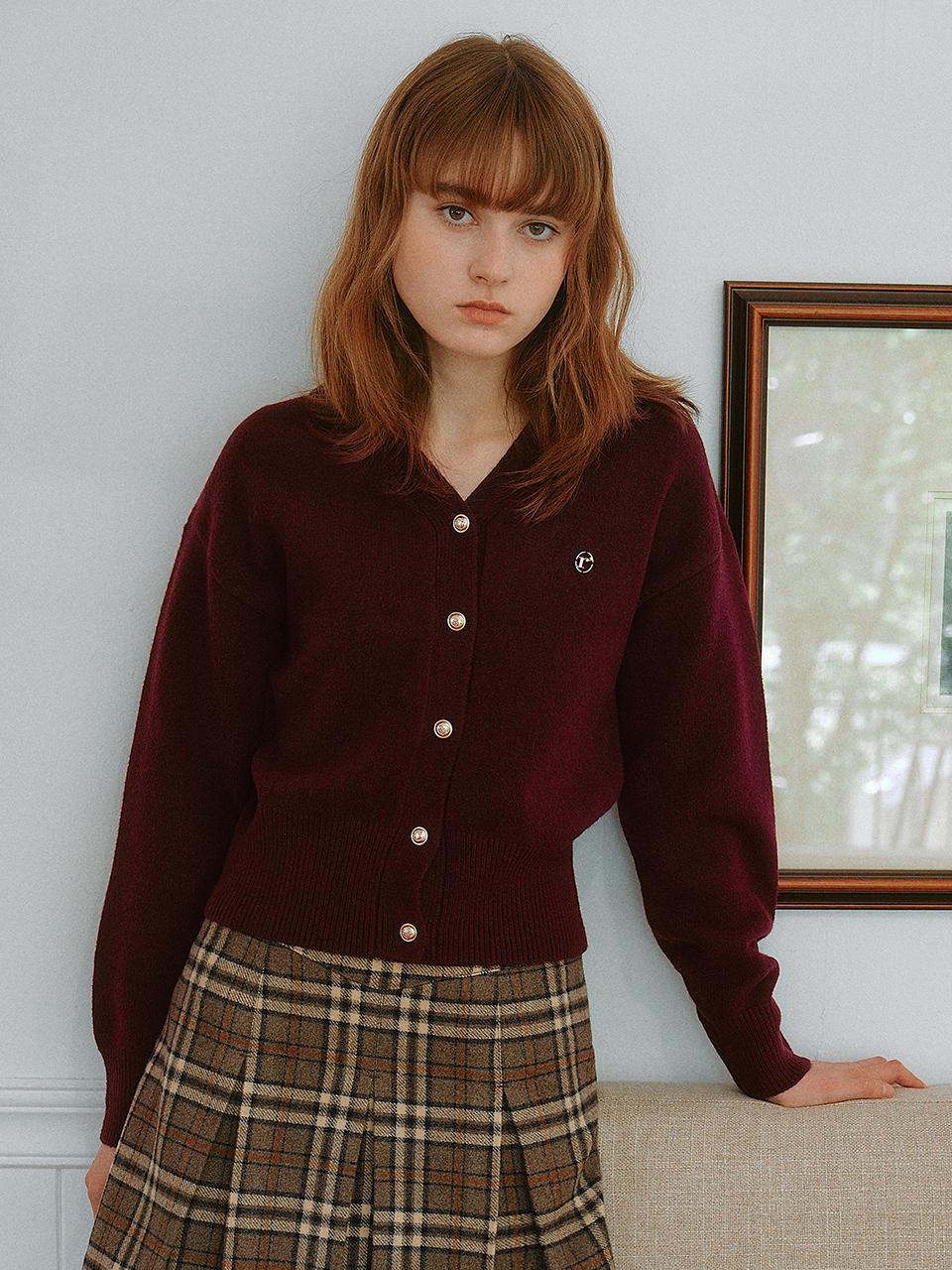 WOOL BLENDED BASIC CARDIGAN BURGUNDY