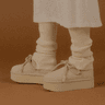 Fuzzy ribbon platform boots_Beige
