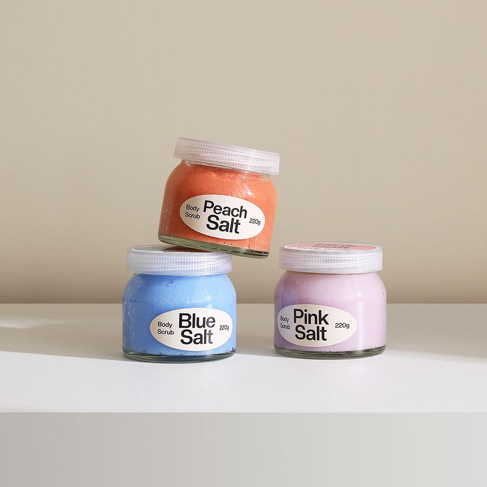 각질제거, 바디로션을 하나로 바디 "솔트 스크럽" 피치/블루/핑크