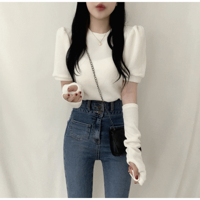 (워머세트) 퍼프 반팔 니트티 3color