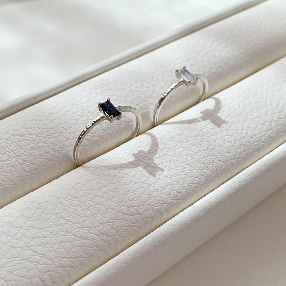 마티크 원석 바게트 오팔 어벤츄린 실버 반지 / 2타입