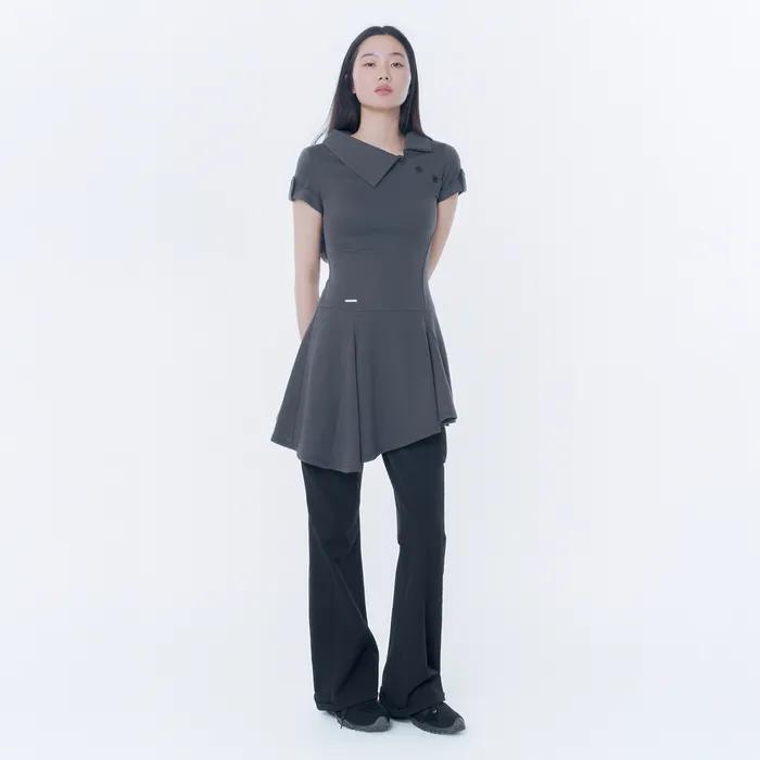 Slash button flare one piece CHARCOAL