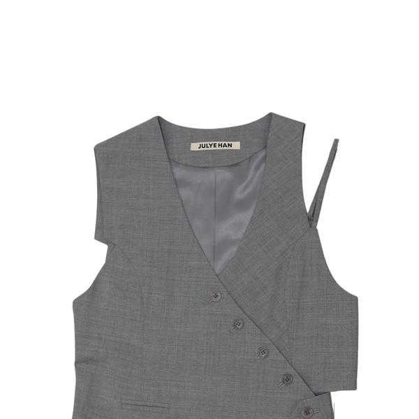 Unbalance Pleats Vest - Gray