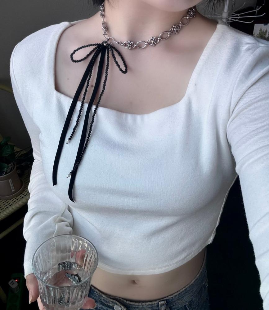 Black Ribbon crystal 써지컬 목걸이