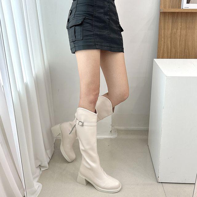 (5cm) 벨트 통굽 롱부츠(2color)_버튼나인