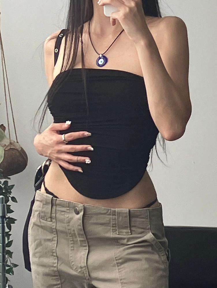 (국내배송) shirring u line top |셔링 유라인 탑