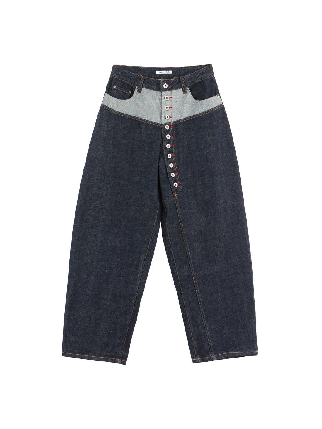 Long button-down herringbone denim pants