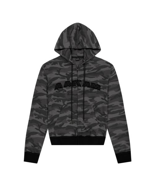 Contrast Logo Zip-up Hoodie (Black)