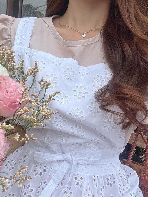 white summer punching lace apron