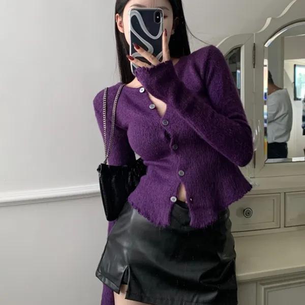 엔티 퍼플 니트 가디건