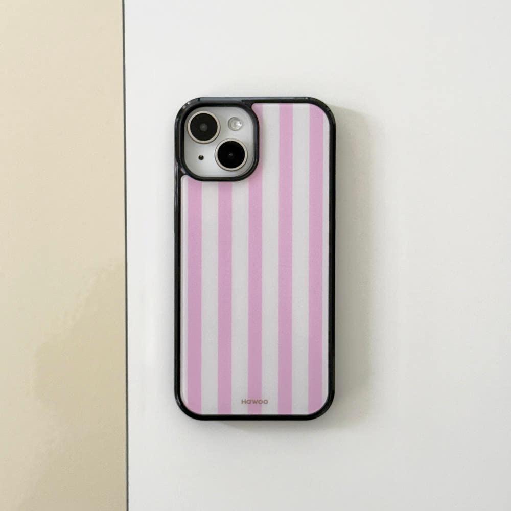 [하우] 핑크 스트라이프 유광 글라스 범퍼 케이스(+Magsafe)