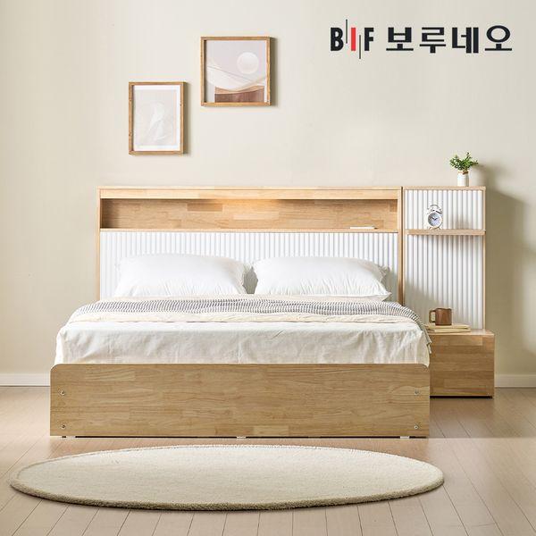 베나Po 3서랍 원목 침대 템바보드 호텔 LED 수납 프레임 협탁 세트 Q