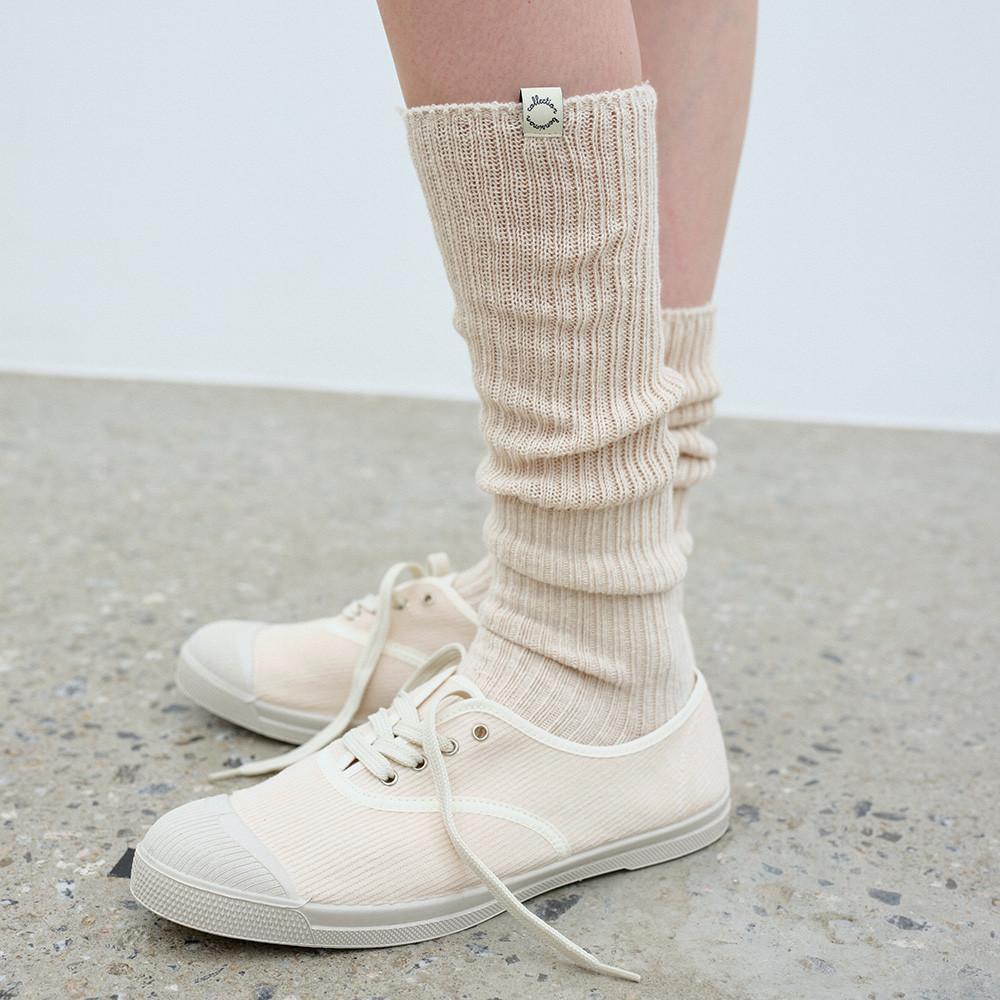 [23FW] RIBBED LOOSE KNEE SOCKS - BEIGE