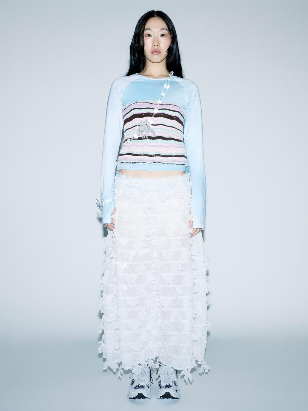 (Women) Flower-Laser Cut Skirt - White