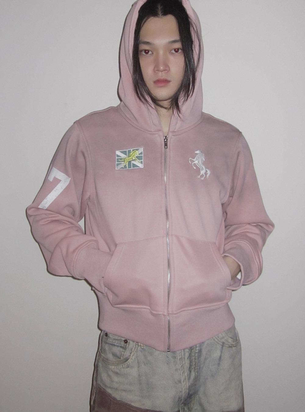 Dusty Pink Embroidered Motif Zip Hoodie