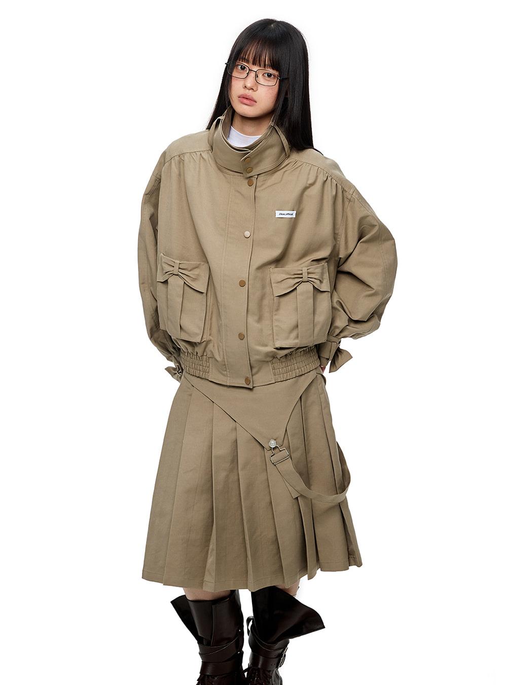 Multi-Pocket Oversized Work Jacket & Midi Skirt (2color)
